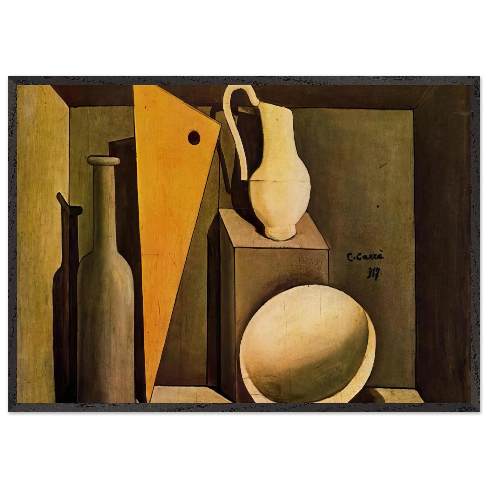 NATURA MORTA CON LA SQUADRA 1917 - Carlo Carra Framed Art Print – Black Wooden Frame - Default Title - -Framed Art Print