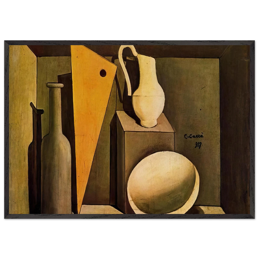 NATURA MORTA CON LA SQUADRA 1917 - Carlo Carra Framed Art Print – Black Wooden Frame - Default Title - -Framed Art Print