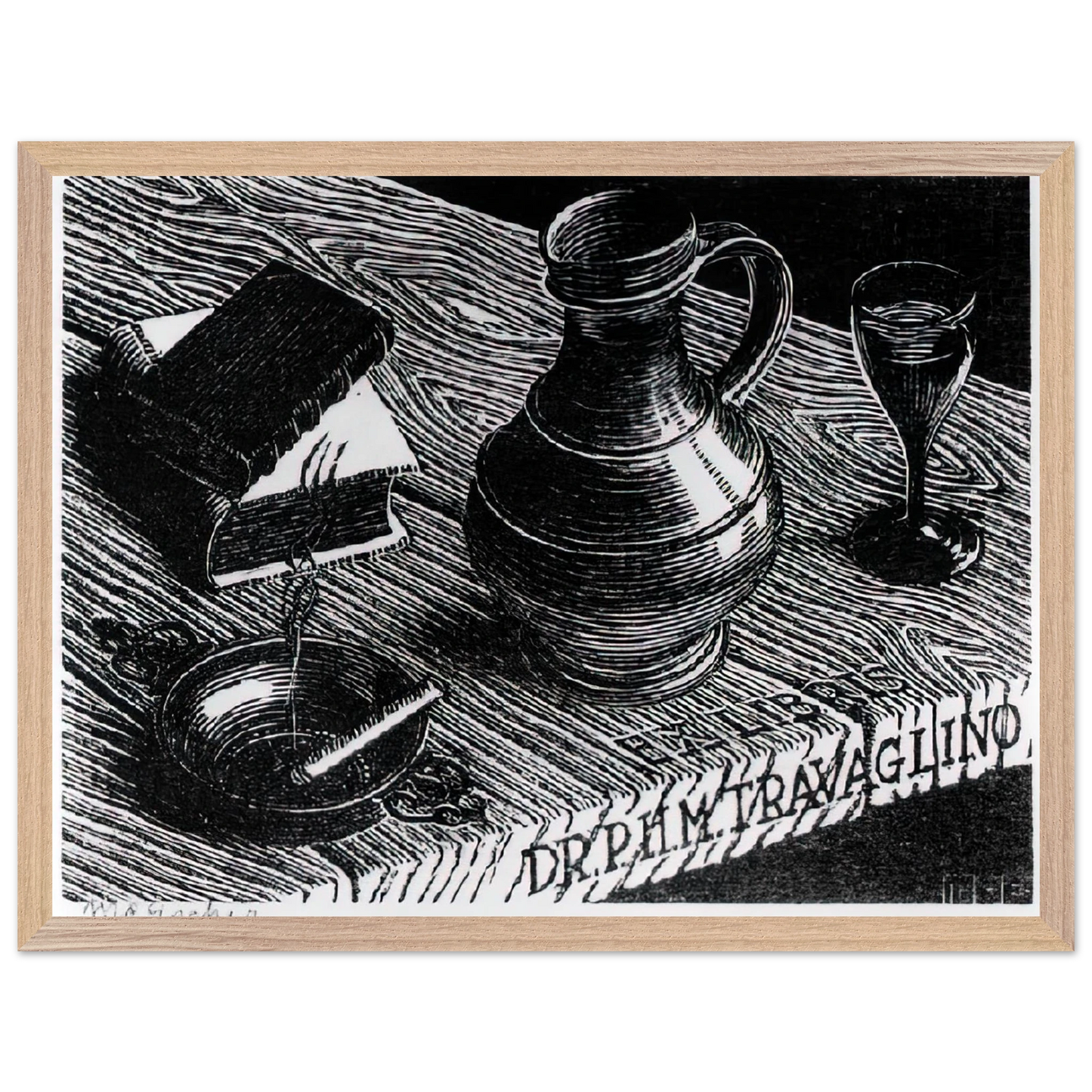 MC Escher - BOOKPLATE DR P H M TRAVAGLINO Wall Art - 60x80 cm / 24x32 inches - Premium Wooden Framed Poster With Fine Art Paper - White frame