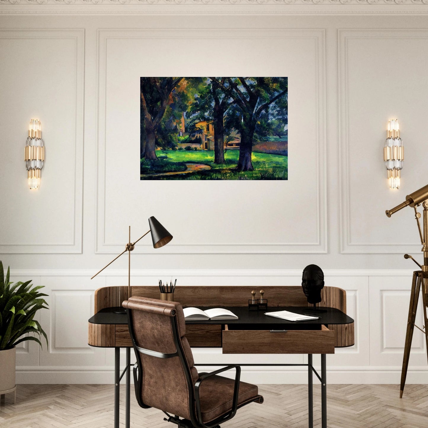 Chestnut Tree and Farm - Paul Cézanne Brushed Aluminum Print - 70x100 cm / 28x40 inches | Paul Cézanne Aluminum Print | Paul Cézanne Prints