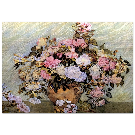 Still Life Vase with Roses - Vincent van Gogh Brushed Aluminum Print - 70x100 cm / 28x40 inches | Vincent van Gogh Aluminum Print | Vincent van Gogh Prints