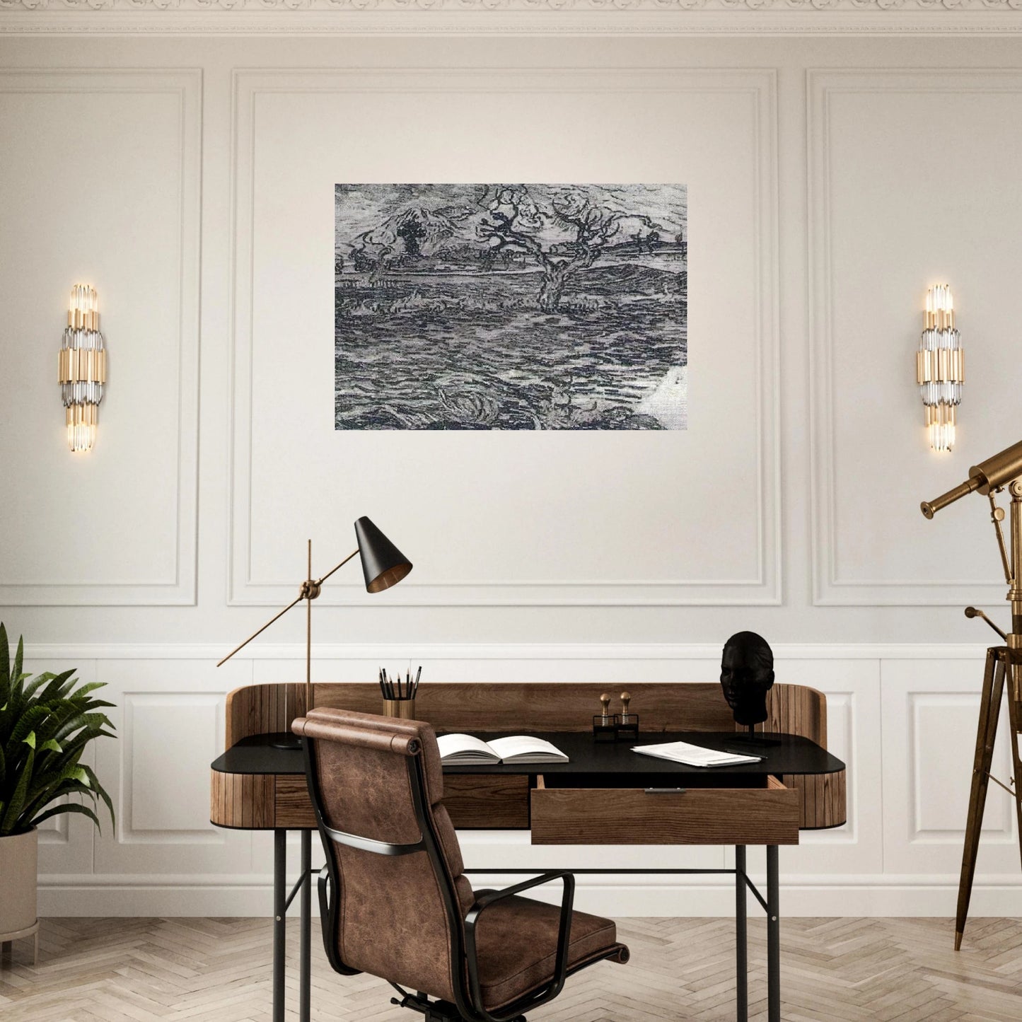Landscape with Olive Tree and Mountains in the Background - Vincent van Gogh Brushed Aluminum Print - 70x100 cm / 28x40 inches | Vincent van Gogh Aluminum Print | Vincent van Gogh Prints