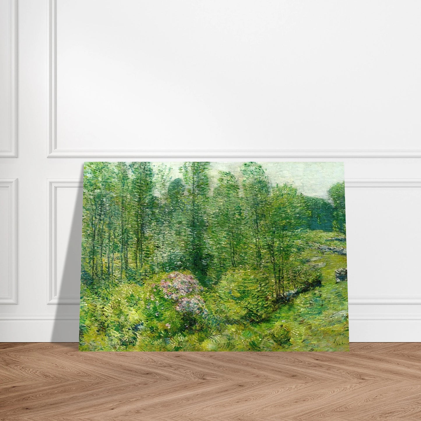 Spring Landscape with a Farmer and White Horse - Childe Hassam Brushed Aluminum Print - 70x100 cm / 28x40 inches | Childe Hassam Aluminum Print | Childe Hassam Prints