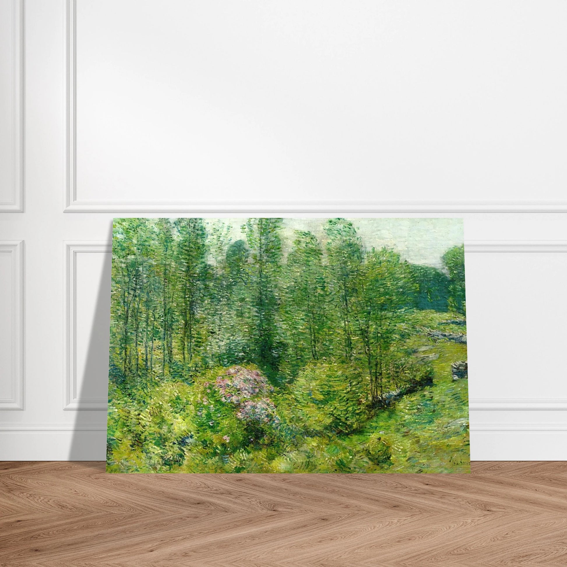 Spring Landscape with a Farmer and White Horse - Childe Hassam Brushed Aluminum Print - 70x100 cm / 28x40 inches | Childe Hassam Aluminum Print | Childe Hassam Prints