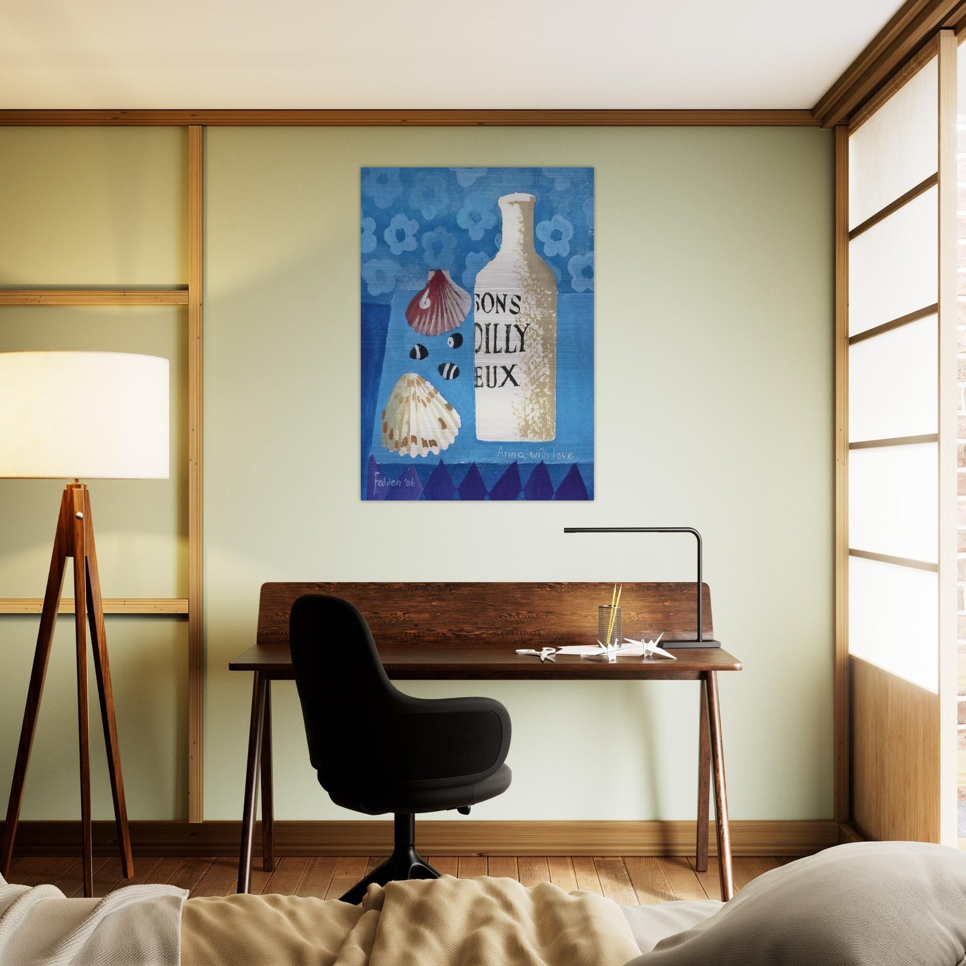 Still life with bottle and shells - 2006 - Mary Fedden Brushed Aluminum Print - 70x100 cm / 28x40 inches | Mary Fedden Aluminum Print | Mary Fedden Prints