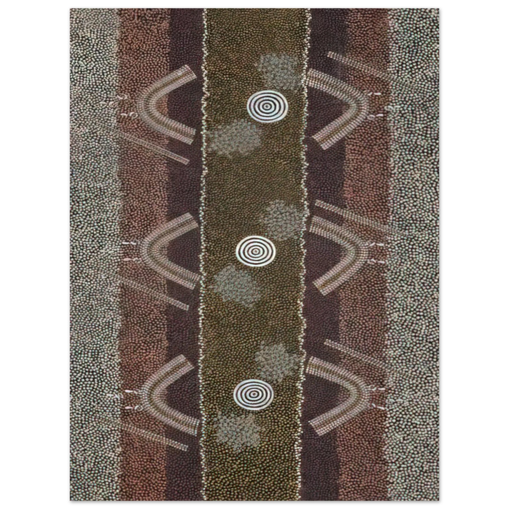 Clifford Possum Tjapaltjarri - Ground and Body Designs Used in Ceremonies at Arranki on Mt Allan Station - 1982  75x100 cm / 30x40inches Fine Art Poster