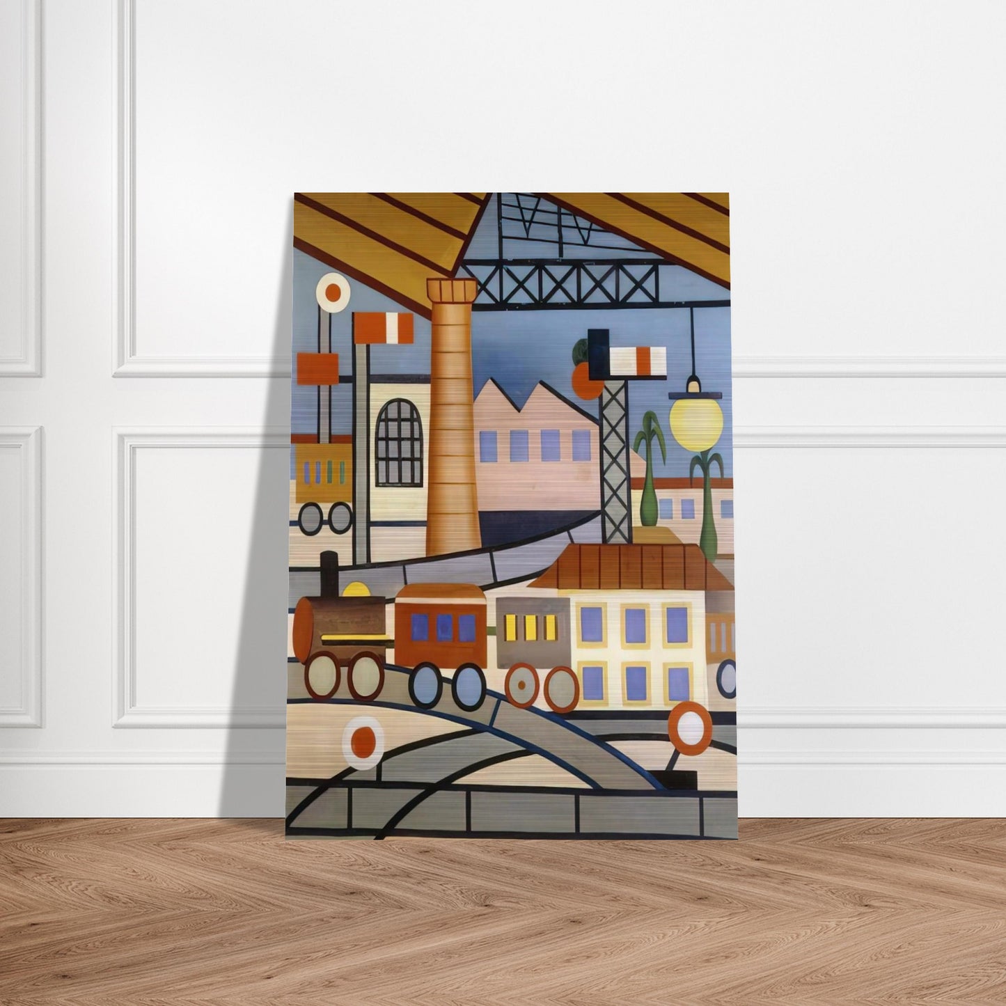 A Gare - Tarsila do Amaral Brushed Aluminum Print - 70x100 cm / 28x40 inches | Tarsila do Amaral Aluminum Print | Tarsila do Amaral Prints