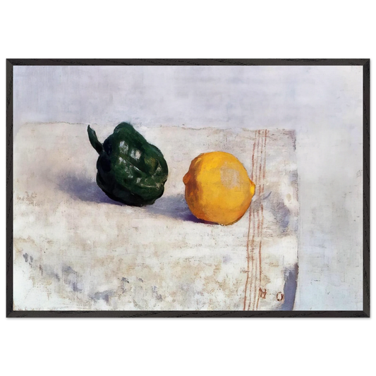 PEPPER AND LEMON ON A WHITE TABLECLOTH 1901 - Odilon Redon Framed Art Print – Black Wooden Frame - Default Title - -Framed Art Print