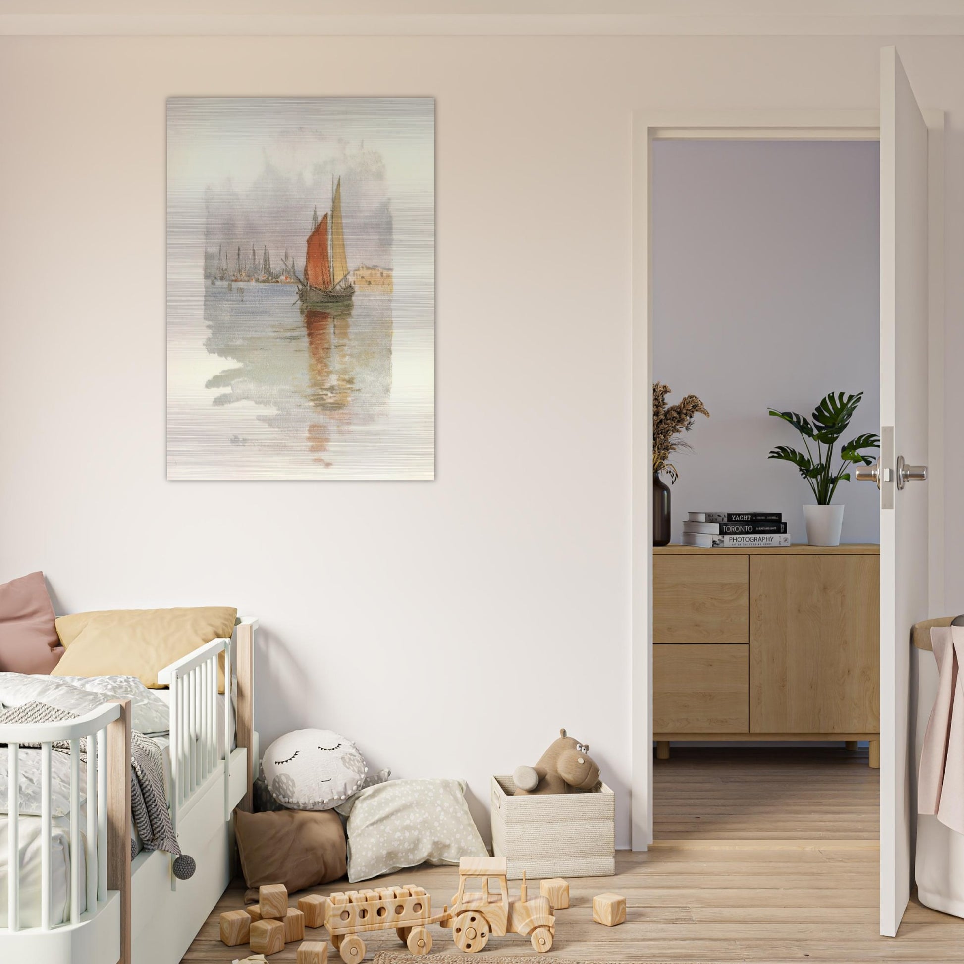 Woodboats and Dogana - Childe Hassam Brushed Aluminum Print - 70x100 cm / 28x40 inches | Childe Hassam Aluminum Print | Childe Hassam Prints