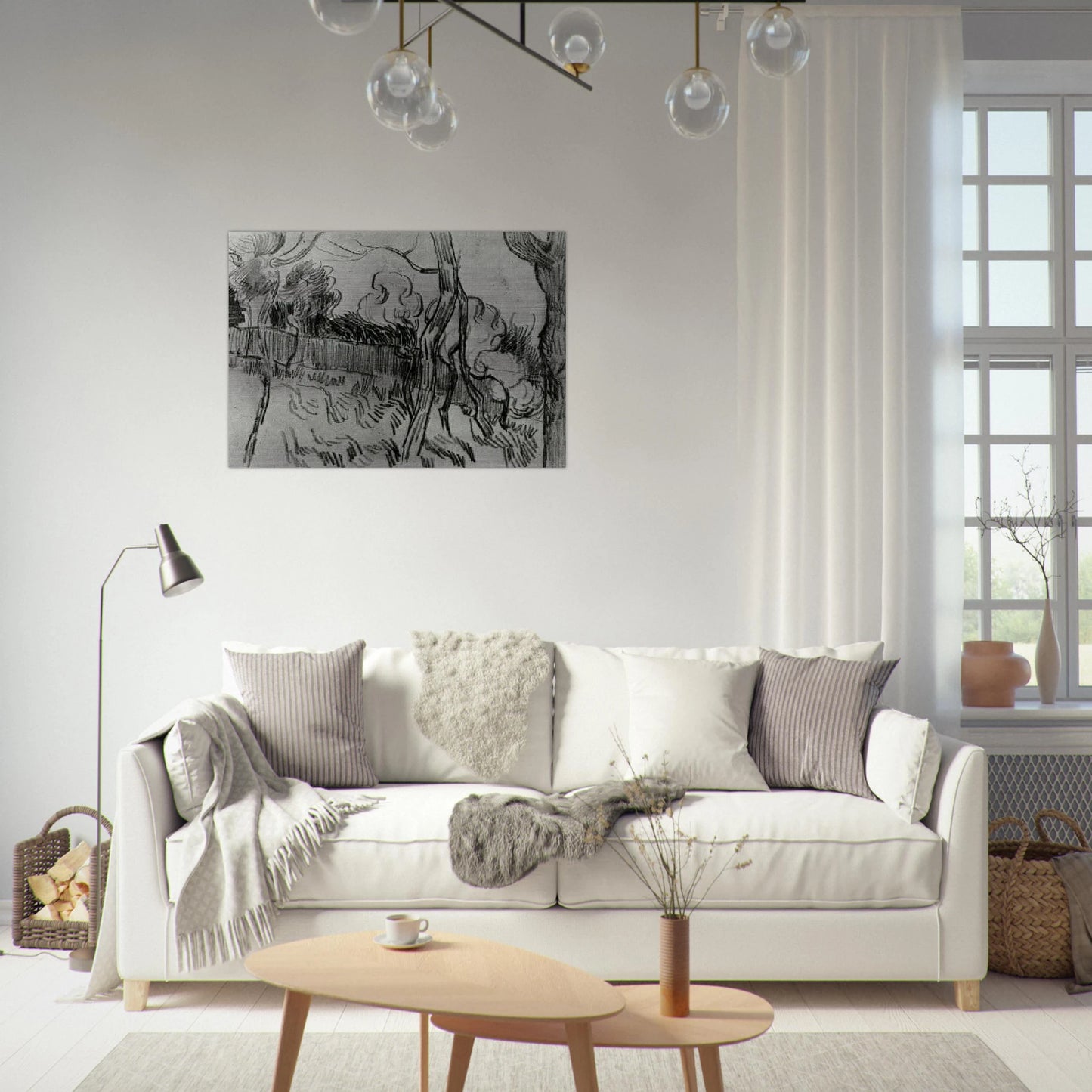 Pine Trees Seen against the Wall of the Asylum - Vincent van Gogh Brushed Aluminum Print - 70x100 cm / 28x40 inches | Vincent van Gogh Aluminum Print | Vincent van Gogh Prints