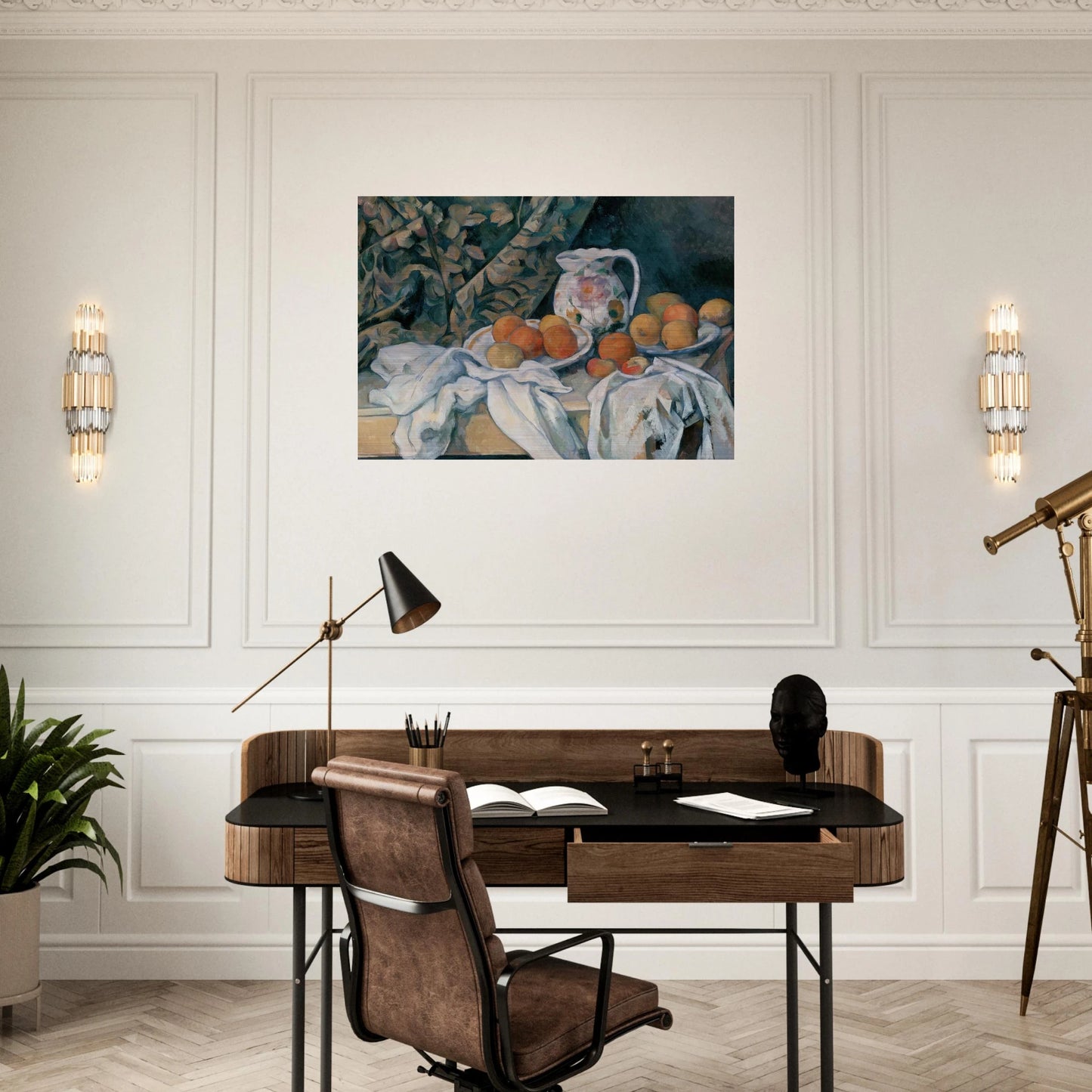 Still Life with Curtain and Flowered Pitcher - Paul Cézanne Brushed Aluminum Print - 70x100 cm / 28x40 inches | Paul Cézanne Aluminum Print | Paul Cézanne Prints