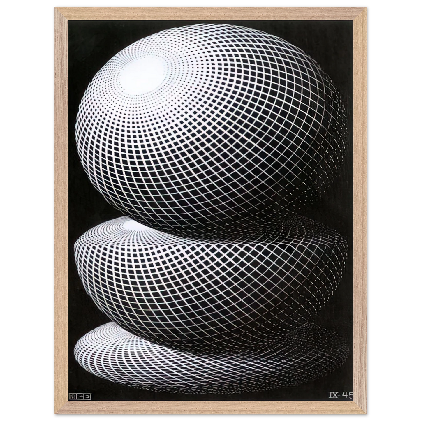 MC Escher - THREE SPHERES I SCHEME Wall Art - 21x29.7 cm / 8x12" - Premium Wooden Framed Poster With Fine Art Paper - Black frame