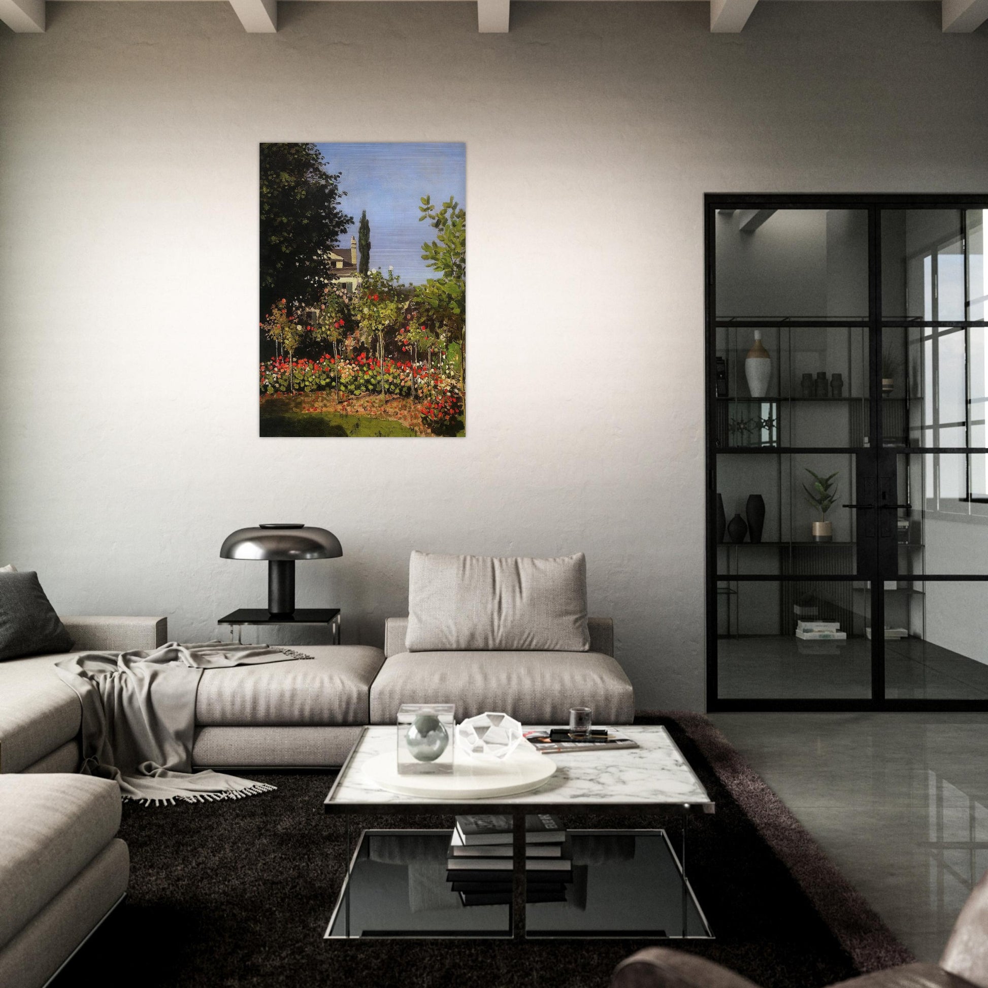 Garden in Bloom at Sainte-Addresse - claude monet Brushed Aluminum Print - 70x100 cm / 28x40 inches | claude monet Aluminum Print | claude monet Prints