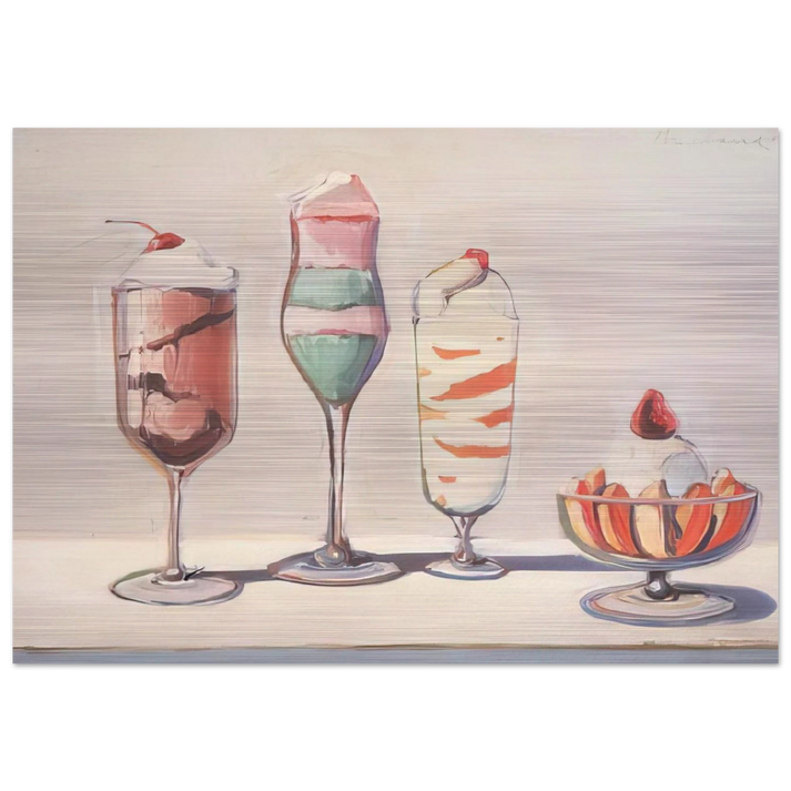 Four Sundaes - Pop Art - Wayne Thiebaud Brushed Aluminum Print - 70x100 cm / 28x40 inches | Wayne Thiebaud Aluminum Print | Wayne Thiebaud Prints