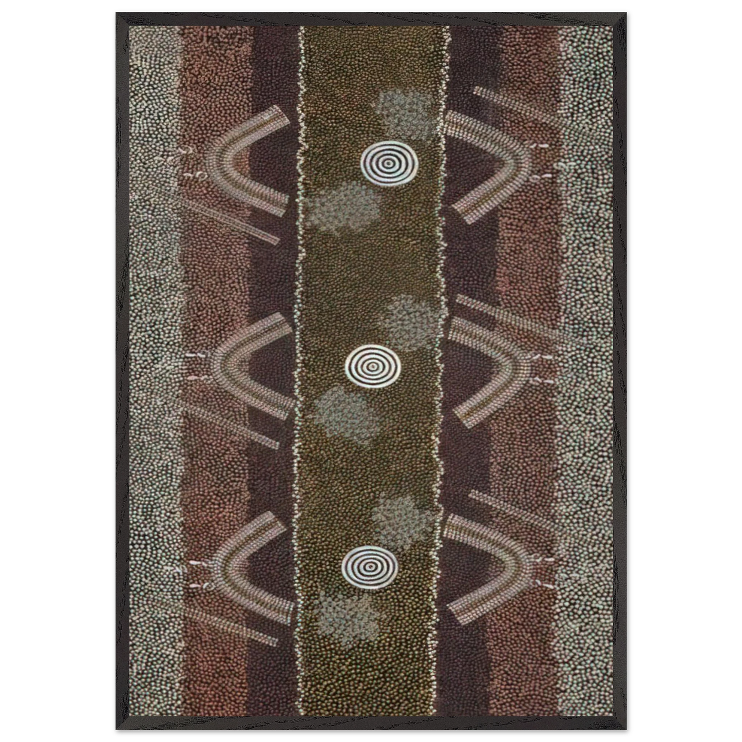 Ground and Body Designs Used in Ceremonies at Arranki on Mt Allan Station - 1982 - Clifford Possum Tjapaltjarri Framed Art Print – Black Wooden Frame - Default Title - -Framed Art Print