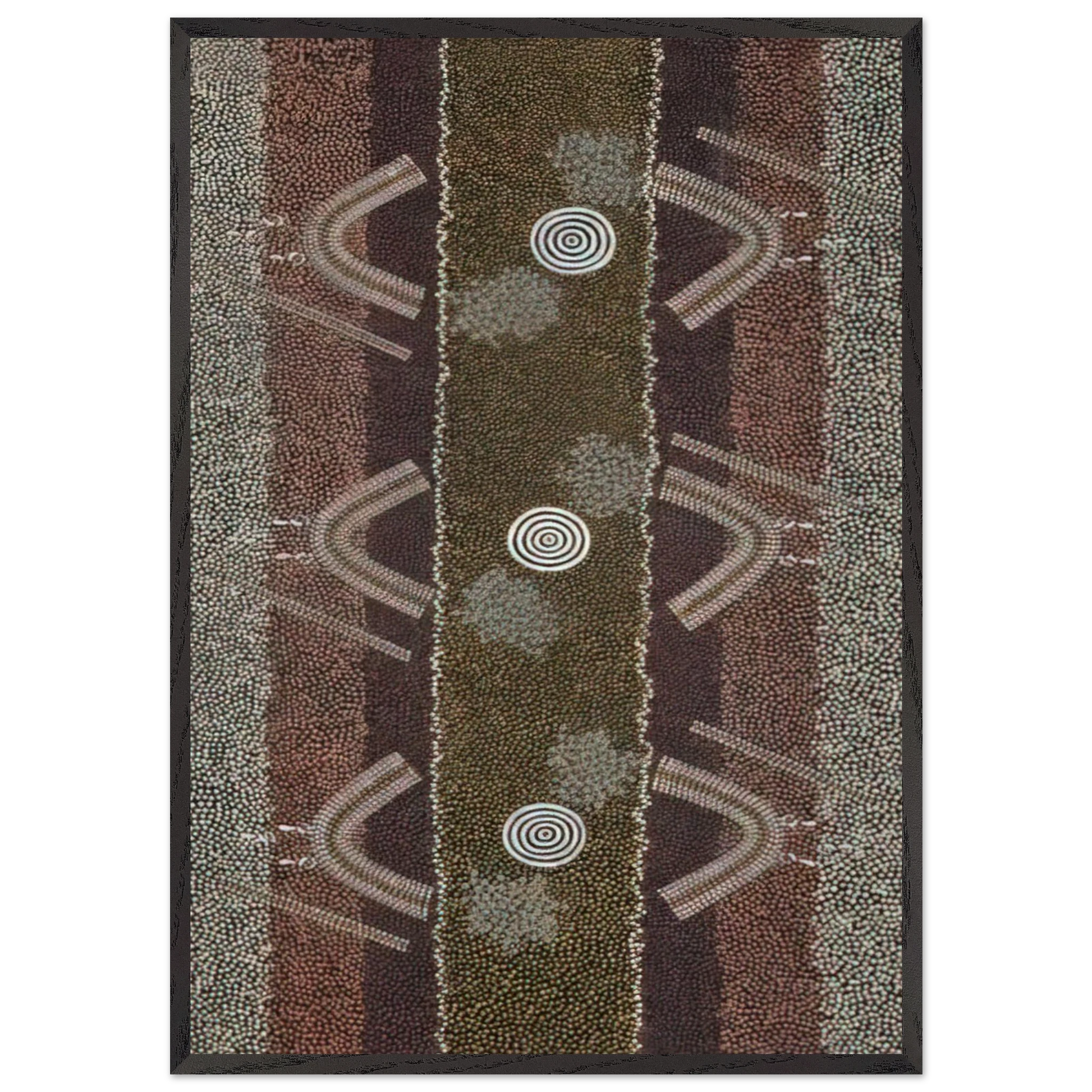 Ground and Body Designs Used in Ceremonies at Arranki on Mt Allan Station - 1982 - Clifford Possum Tjapaltjarri Framed Art Print – Black Wooden Frame - Default Title - -Framed Art Print
