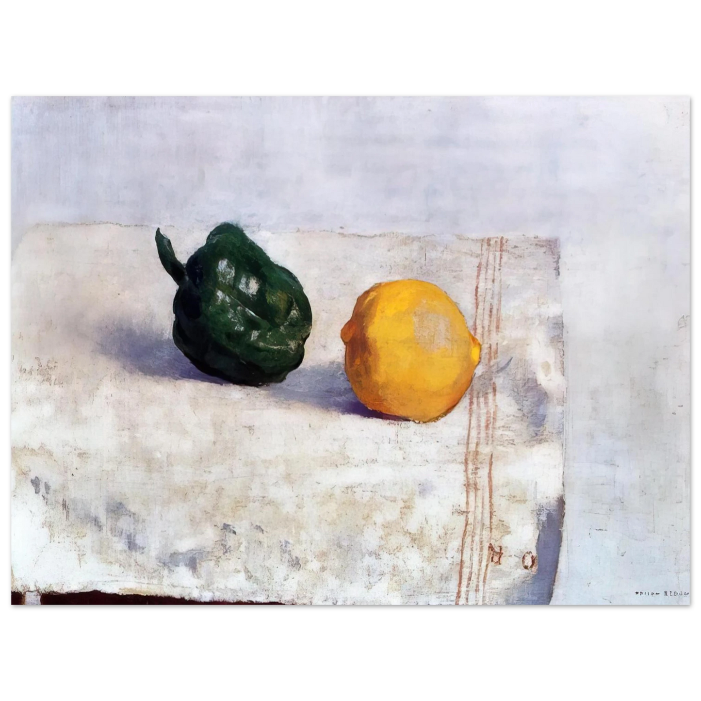 Odilon Redon - PEPPER AND LEMON ON A WHITE TABLECLOTH 1901 Fine Art Poster - Default Title