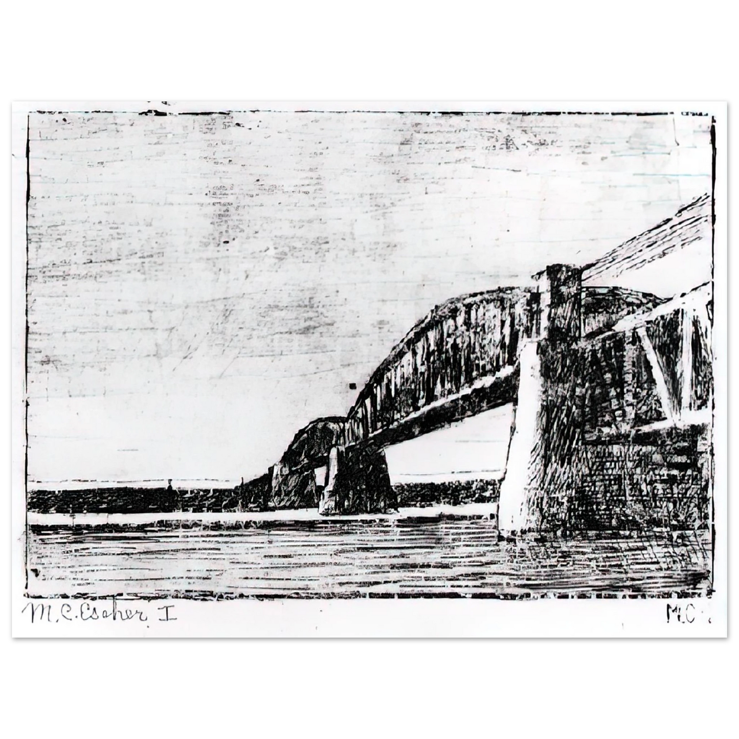 MC Escher - RAILWAY BRIDGE OOSTERBEEK Wall Art - 21x29.7 cm / 8x12" - Fine Art Poster - -