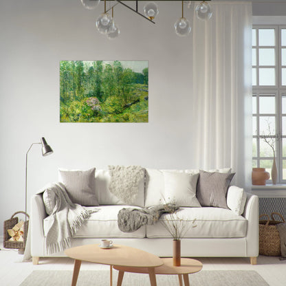 Spring Landscape with a Farmer and White Horse - Childe Hassam Brushed Aluminum Print - 70x100 cm / 28x40 inches | Childe Hassam Aluminum Print | Childe Hassam Prints