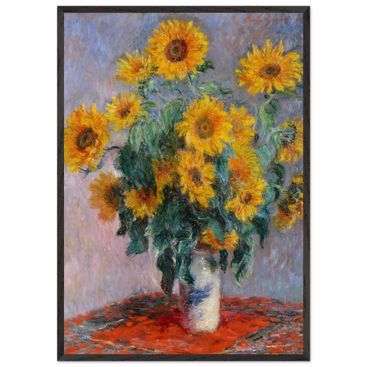 Bouquet of Sunflowers - claude monet 70x100 cm / 28x40 inches Framed Art Print – Black Wooden Frame