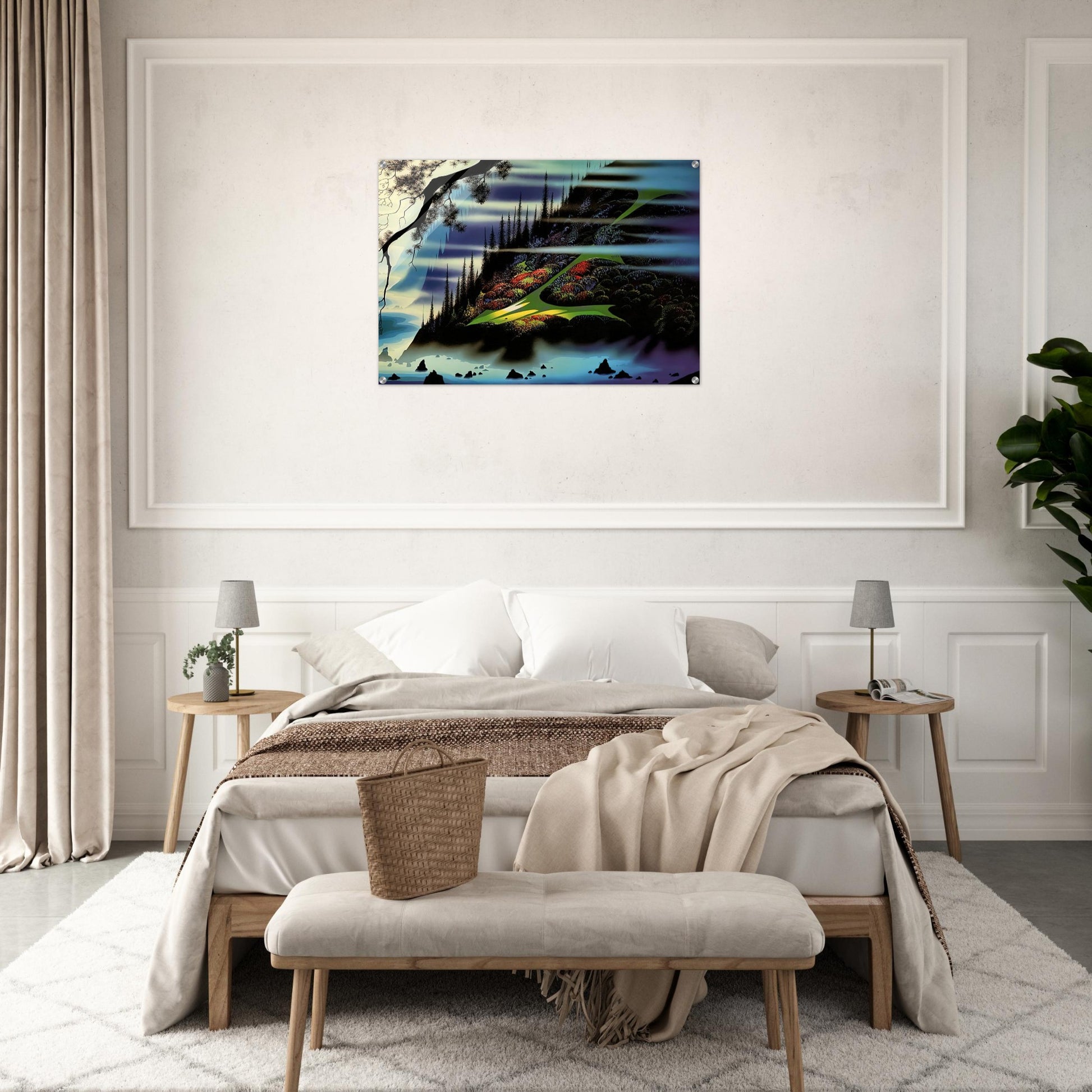 Pasture Through the Fog - Eyvind Earle Acrylic Print - 70x100 cm / 28x40″ inches | Eyvind Earle Wall Art | Eyvind Earle Prints