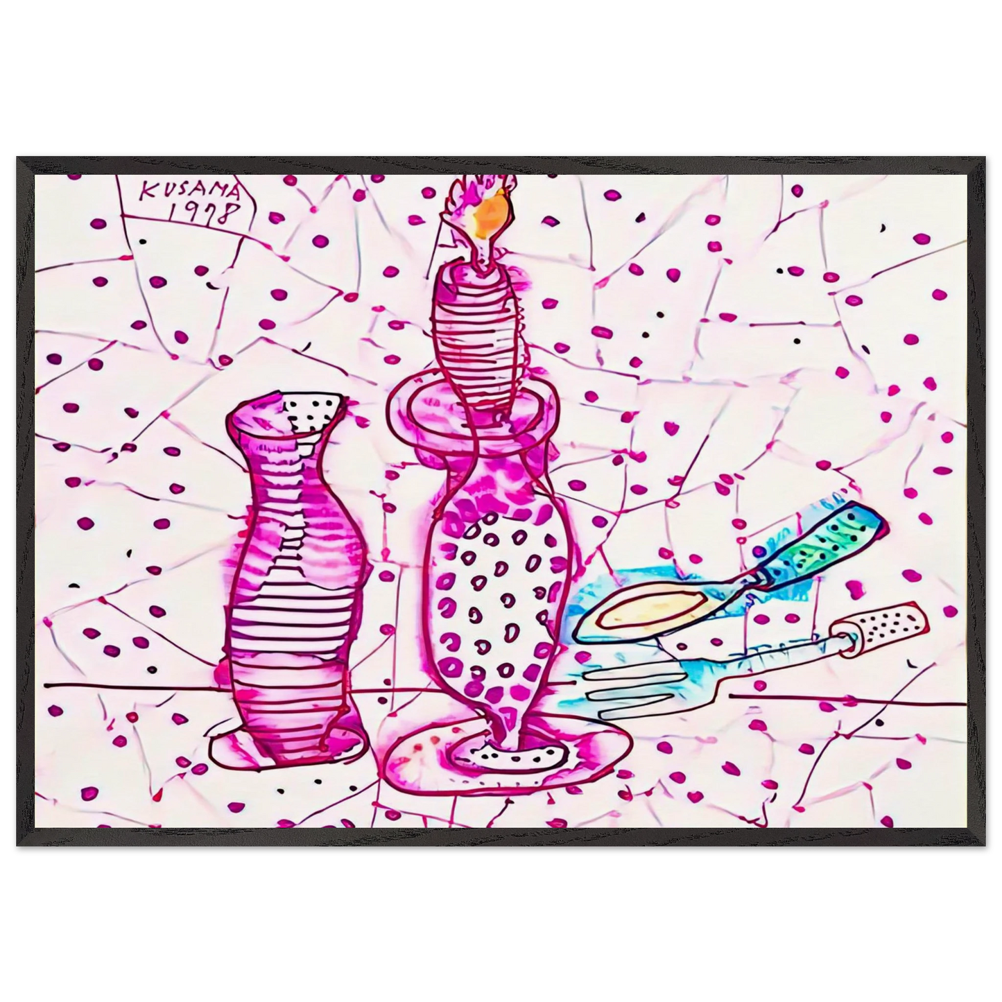 STILL LIFE OF CANDLESTICK 1978 - Yayoi Kusama Framed Art Print – Black Wooden Frame - Default Title - -Framed Art Print