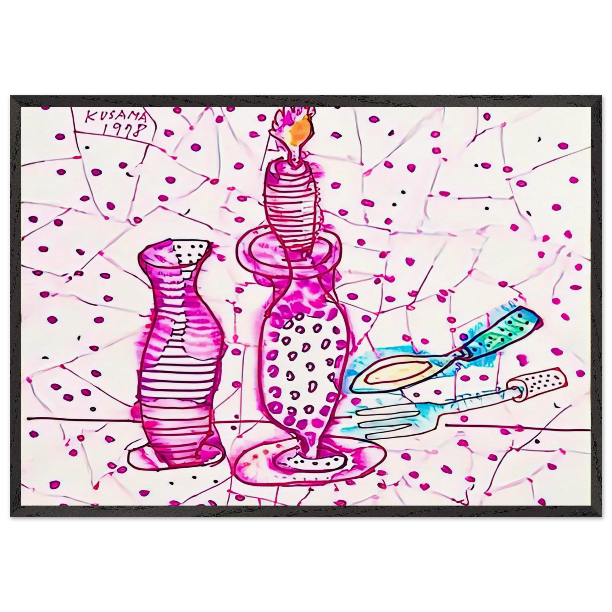 STILL LIFE OF CANDLESTICK 1978 - Yayoi Kusama Framed Art Print – Black Wooden Frame - Default Title - -Framed Art Print