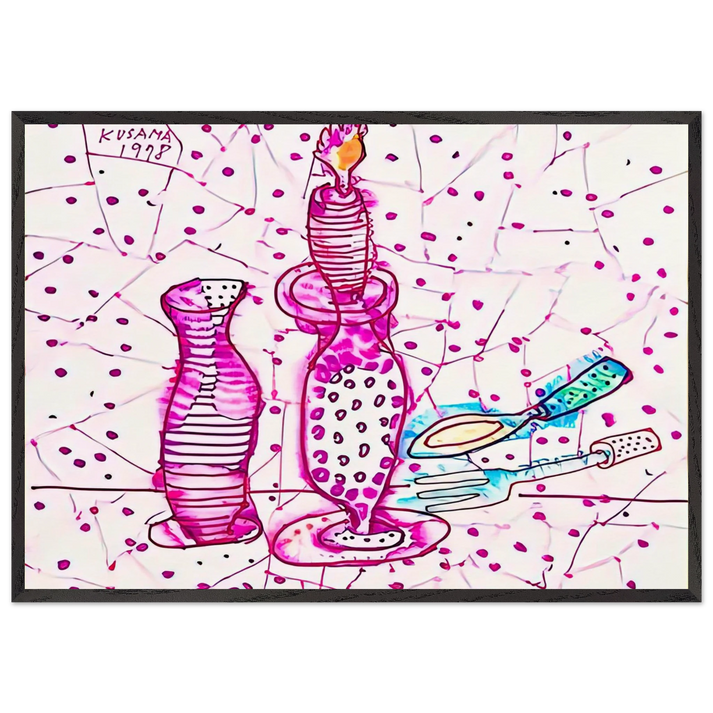 STILL LIFE OF CANDLESTICK 1978 - Yayoi Kusama 70x100 cm / 28x40 inches Framed Art Print – Black Wooden Frame