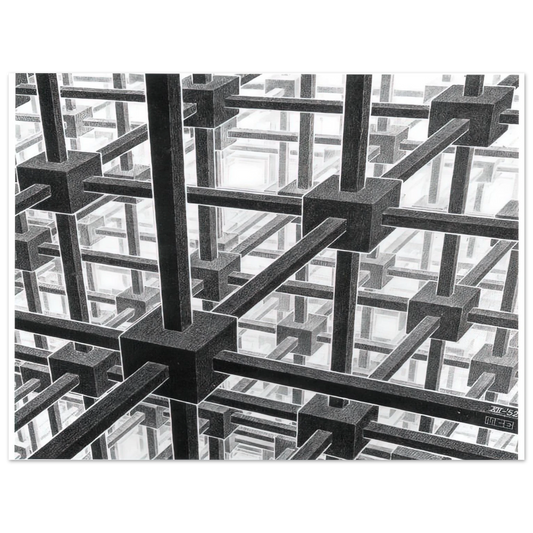 MC Escher - CUBIC SPACE DIVISION Wall Art - 21x29.7 cm / 8x12" - Fine Art Poster - -
