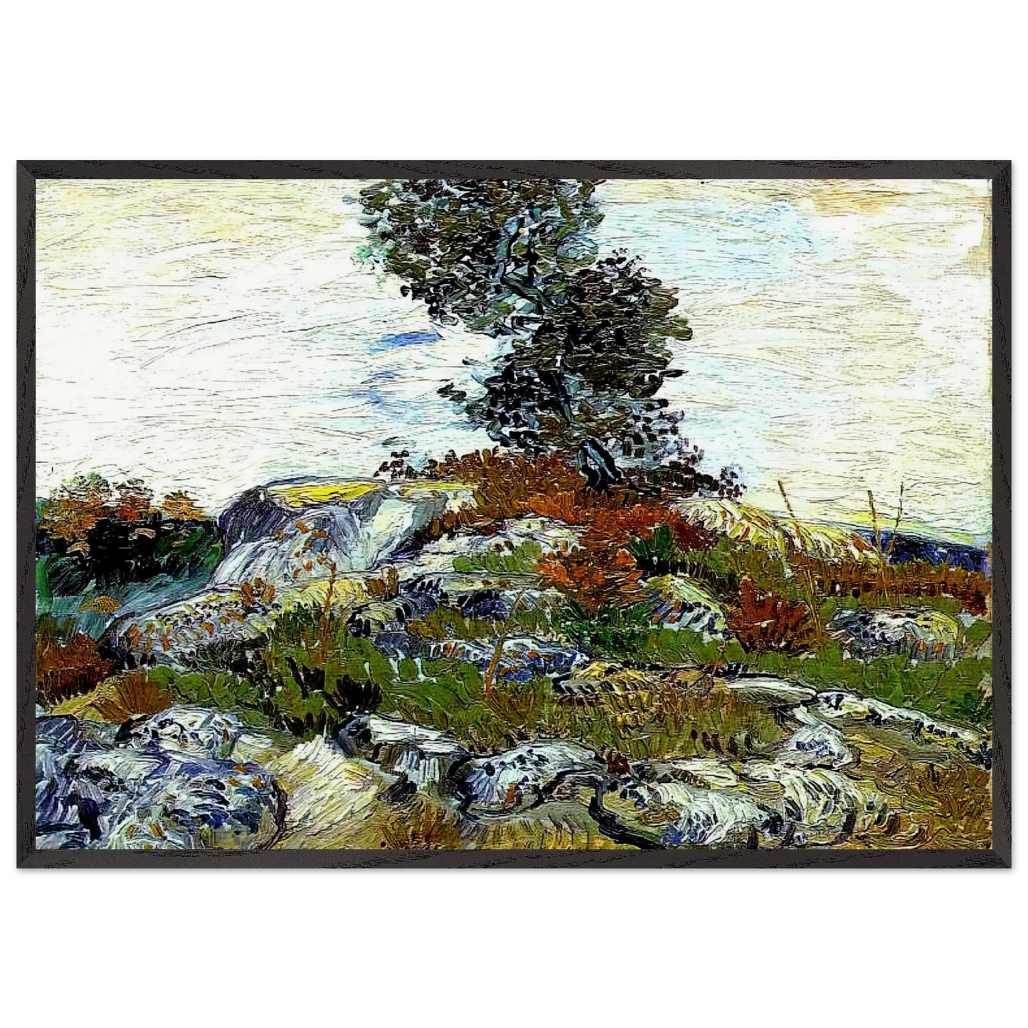 The Rocks with Oak tree - Vincent van Gogh Framed Art Print – Black Wooden Frame - Default Title - -Framed Art Print
