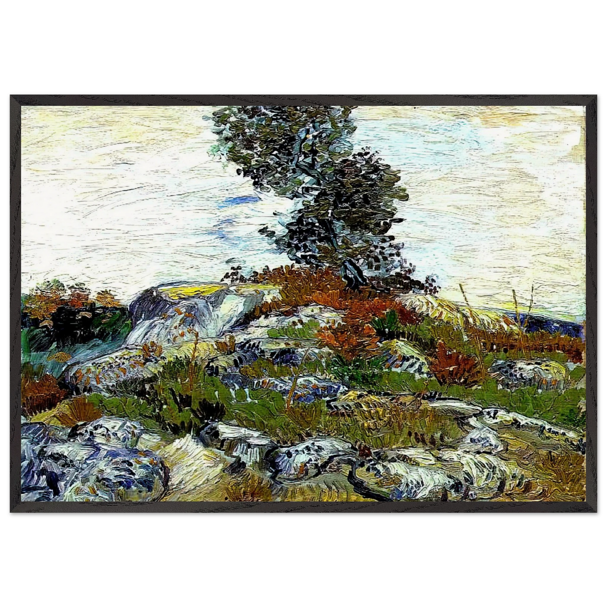 The Rocks with Oak tree - Vincent van Gogh Framed Art Print – Black Wooden Frame - Default Title - -Framed Art Print