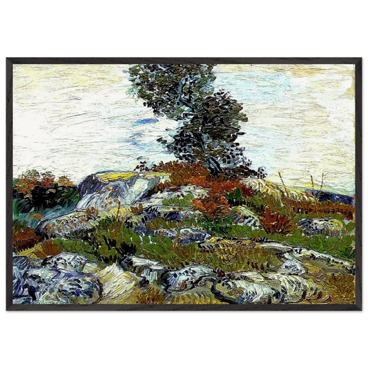 The Rocks with Oak tree - Vincent van Gogh 70x100 cm / 28x40 inches Framed Art Print – Black Wooden Frame