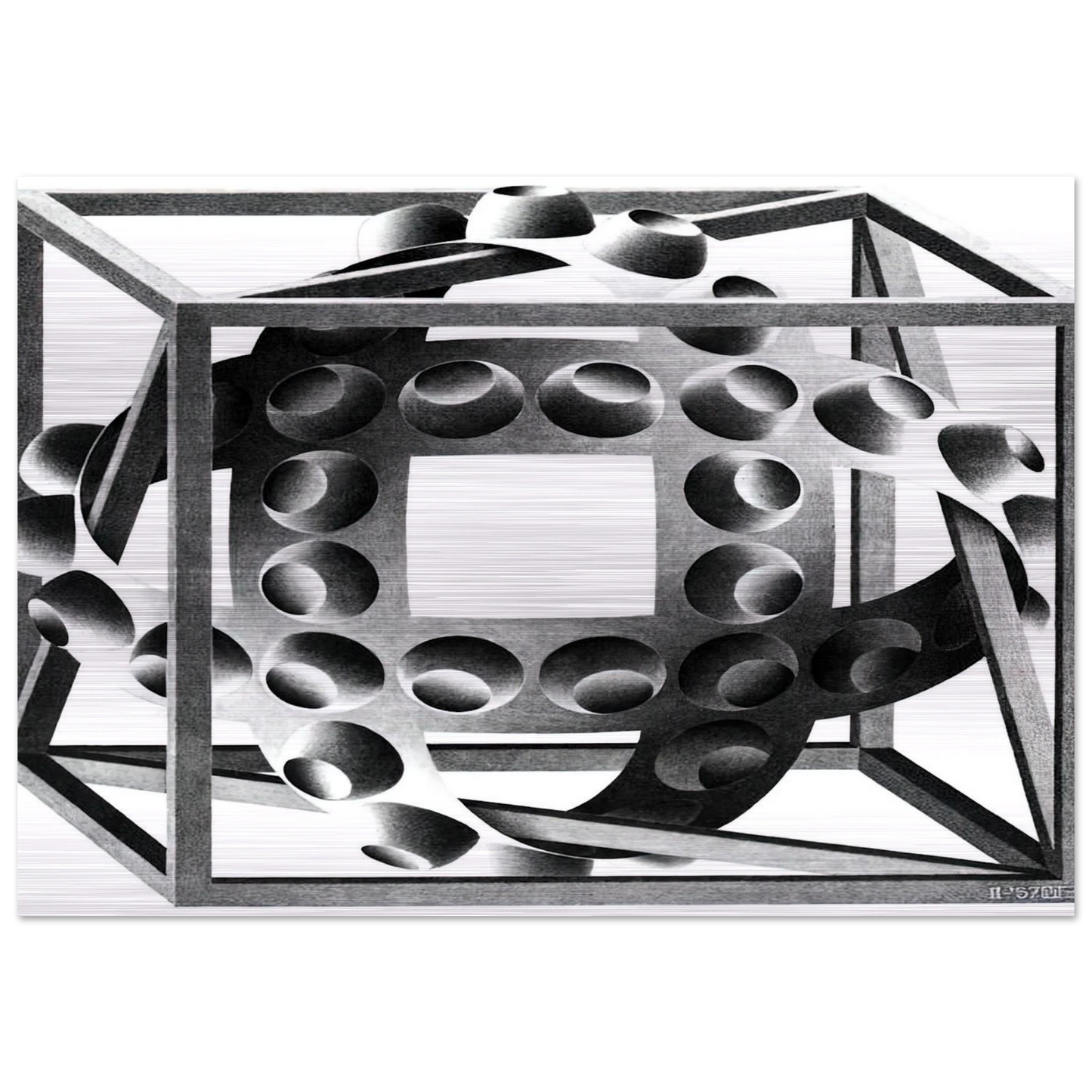 CUBE WITH MAGIC RIBBONS - MC Escher Brushed Aluminum Print - 70x100 cm / 28x40 inches | MC Escher Aluminum Print | MC Escher Prints