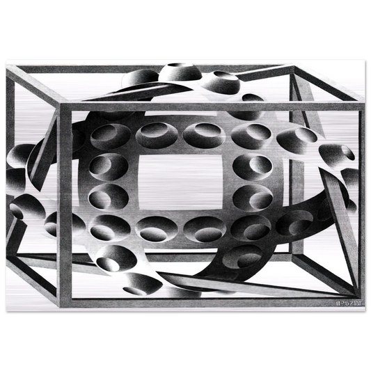 CUBE WITH MAGIC RIBBONS - MC Escher Brushed Aluminum Print - 70x100 cm / 28x40 inches | MC Escher Aluminum Print | MC Escher Prints