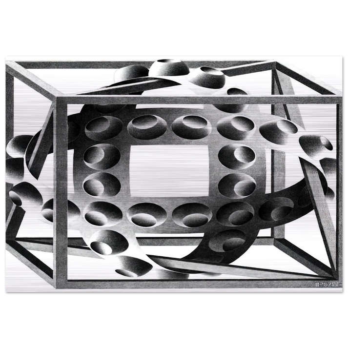CUBE WITH MAGIC RIBBONS - MC Escher Brushed Aluminum Print - 70x100 cm / 28x40 inches | MC Escher Aluminum Print | MC Escher Prints