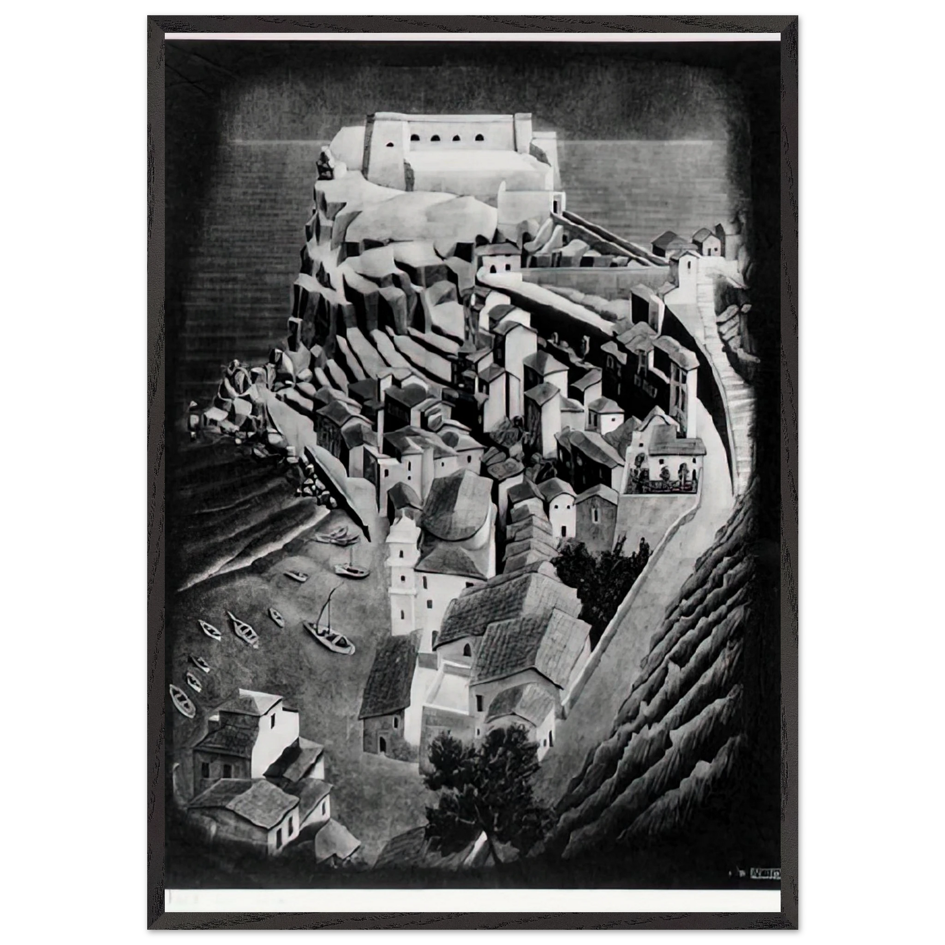 SCILLA CALABRIA JANUARY 1931 1931 - MC Escher Framed Art Print – Black Wooden Frame - Default Title - -Framed Art Print