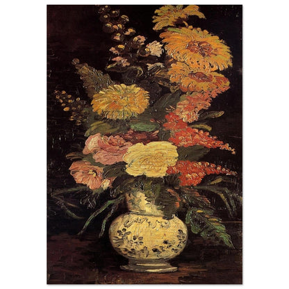 Vase with Asters, Salvia and Other Flowers - Vincent van Gogh Brushed Aluminum Print - 70x100 cm / 28x40 inches | Vincent van Gogh Aluminum Print | Vincent van Gogh Prints