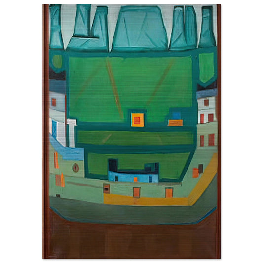 CITY AT THE FOOT OF THE MOUNTAINS LANDSCAPE - Jerzy Nowosielski Brushed Aluminum Print - 70x100 cm / 28x40 inches | Jerzy Nowosielski Aluminum Print | Jerzy Nowosielski Prints