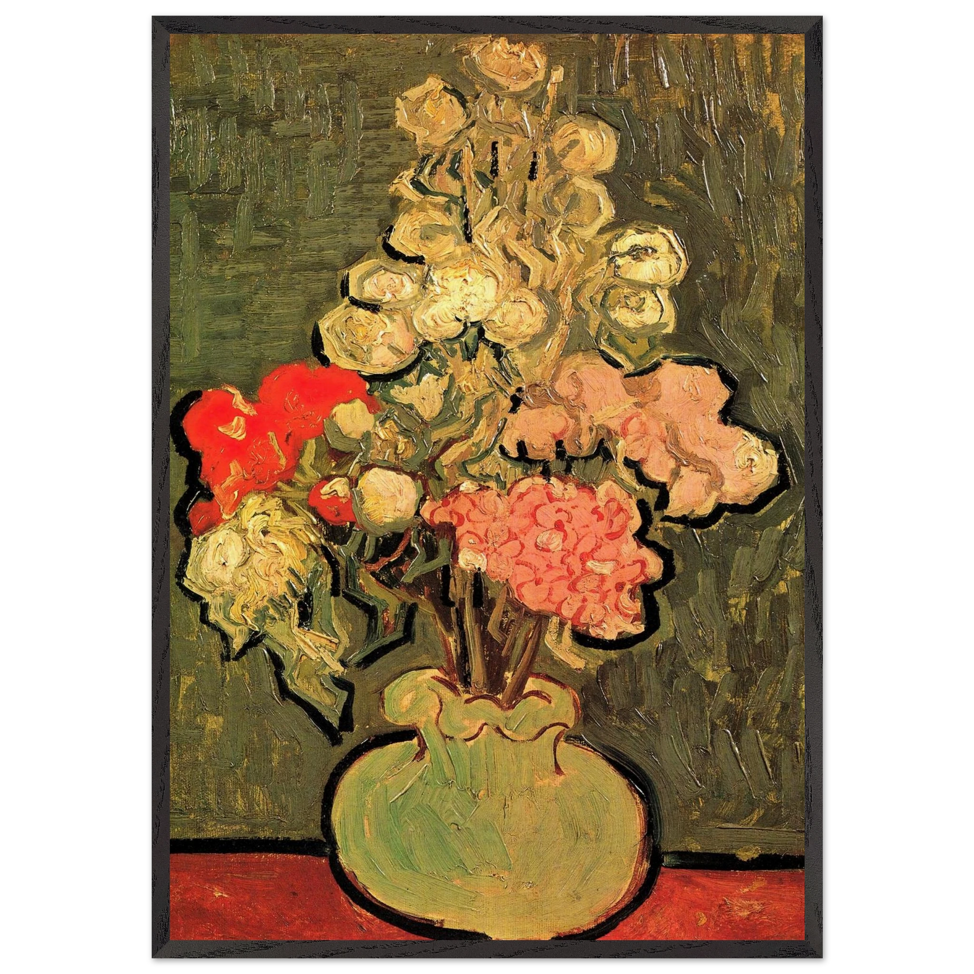 Still Life Vase with Rose-Mallows - Vincent van Gogh Framed Art Print – Black Wooden Frame - Default Title - -Framed Art Print