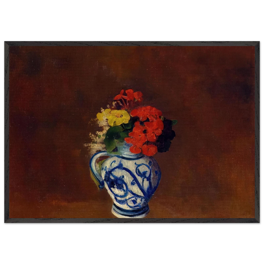 GERANIUMS AND OTHER FLOWERS IN A STONEWARE VASE - Odilon Redon Framed Art Print – Black Wooden Frame - Default Title - -Framed Art Print