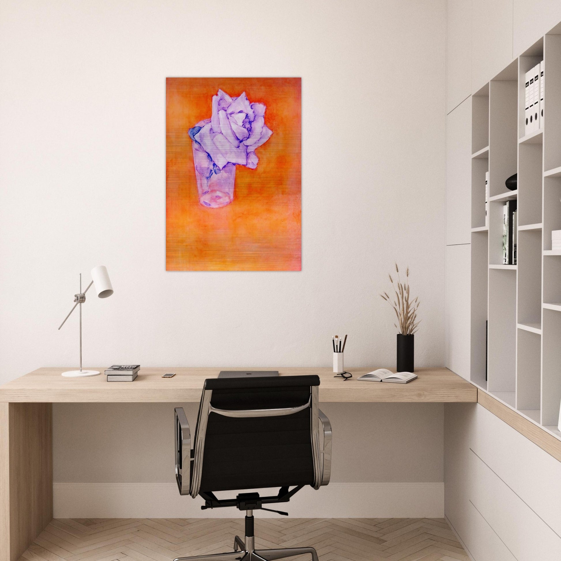 White Rose in a Glass - Piet Mondrian Brushed Aluminum Print - 70x100 cm / 28x40 inches | Piet Mondrian Aluminum Print | Piet Mondrian Prints