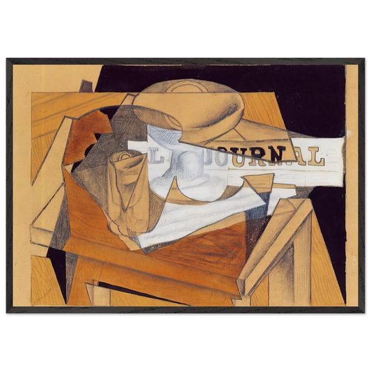 BOWL GLASS AND NEWSPAPER - Juan Gris Framed Art Print – Black Wooden Frame - Default Title - -Framed Art Print