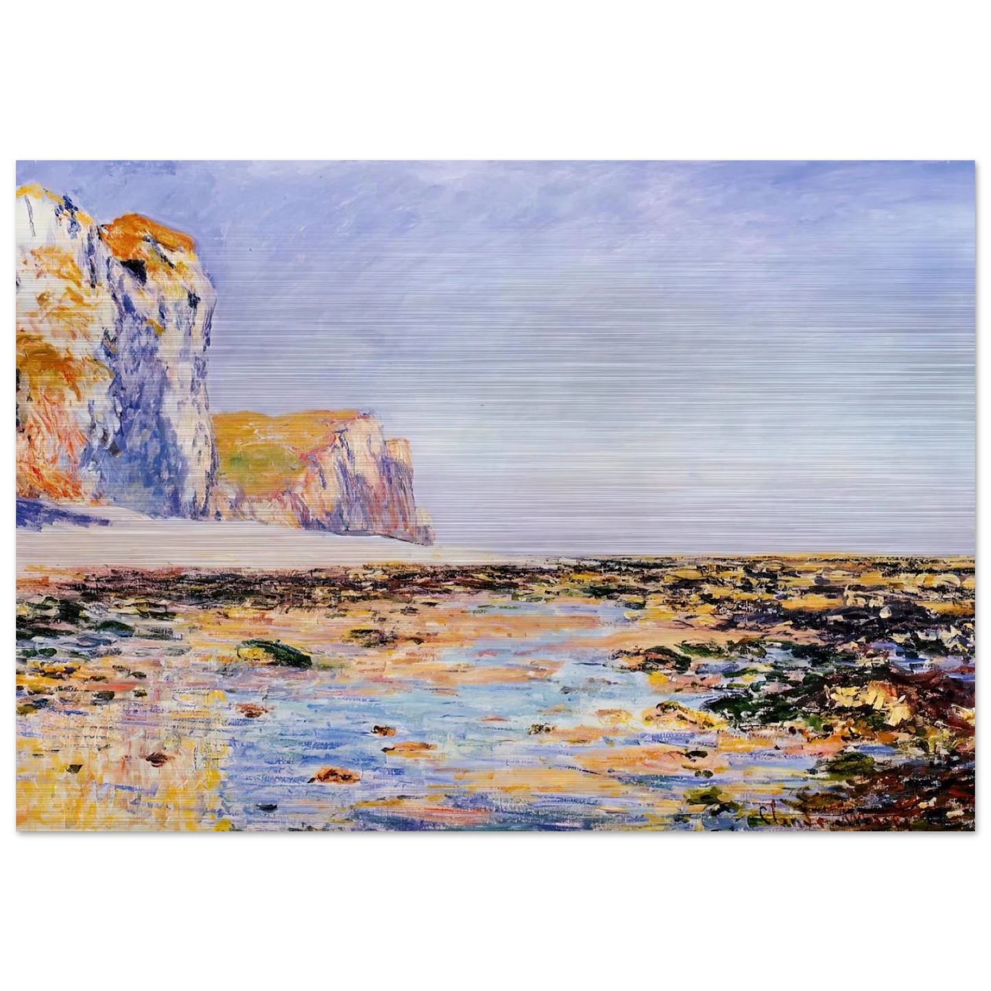 Beach and Cliffs at Pourville, Morning Effect - claude monet Brushed Aluminum Print - 70x100 cm / 28x40 inches | claude monet Aluminum Print | claude monet Prints