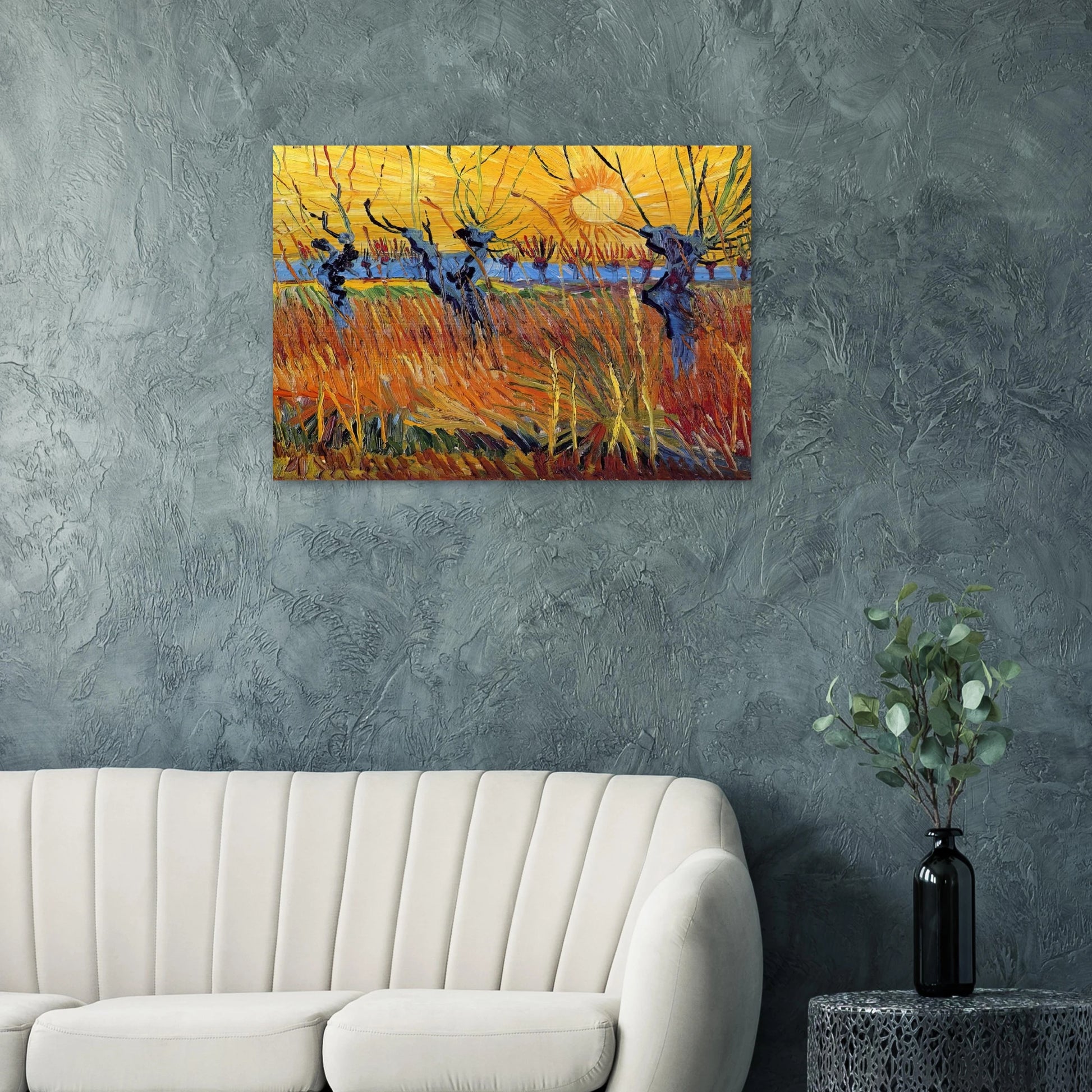 Pollard Willows and Setting Sun - Vincent van Gogh Brushed Aluminum Print - 70x100 cm / 28x40 inches | Vincent van Gogh Aluminum Print | Vincent van Gogh Prints