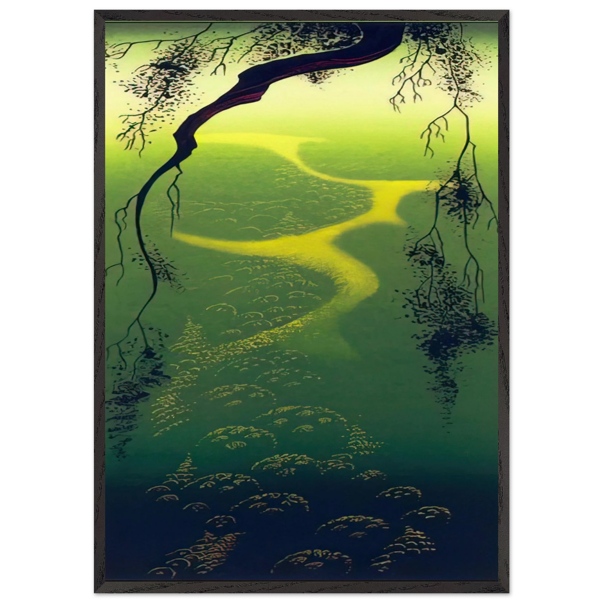 Green Mist - Eyvind Earle Framed Art Print – Black Wooden Frame - Default Title - -Framed Art Print
