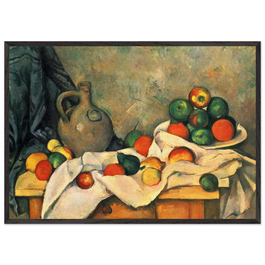 Curtain Jug and Fruit - Paul Cezanne 70x100 cm / 28x40 inches Framed Art Print – Black Wooden Frame