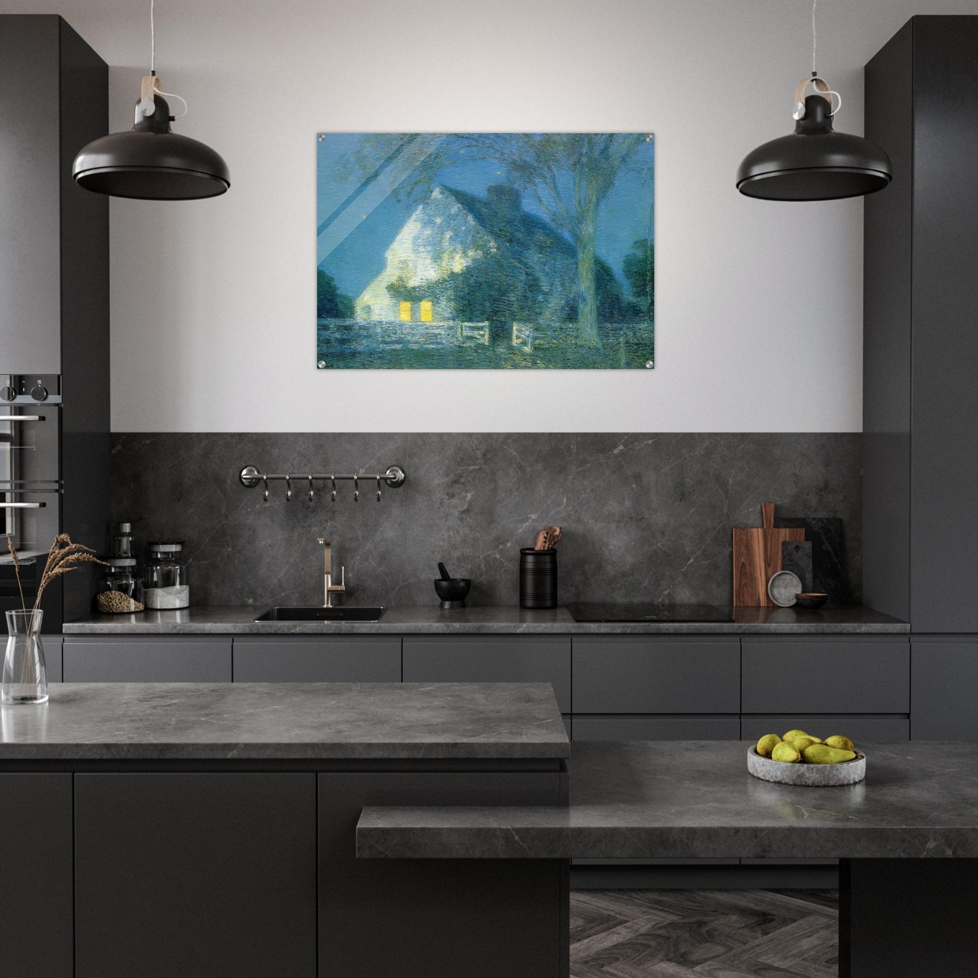 Moonlight, the Old House - Childe Hassam Acrylic Print - 70x100 cm / 28x40″ inches