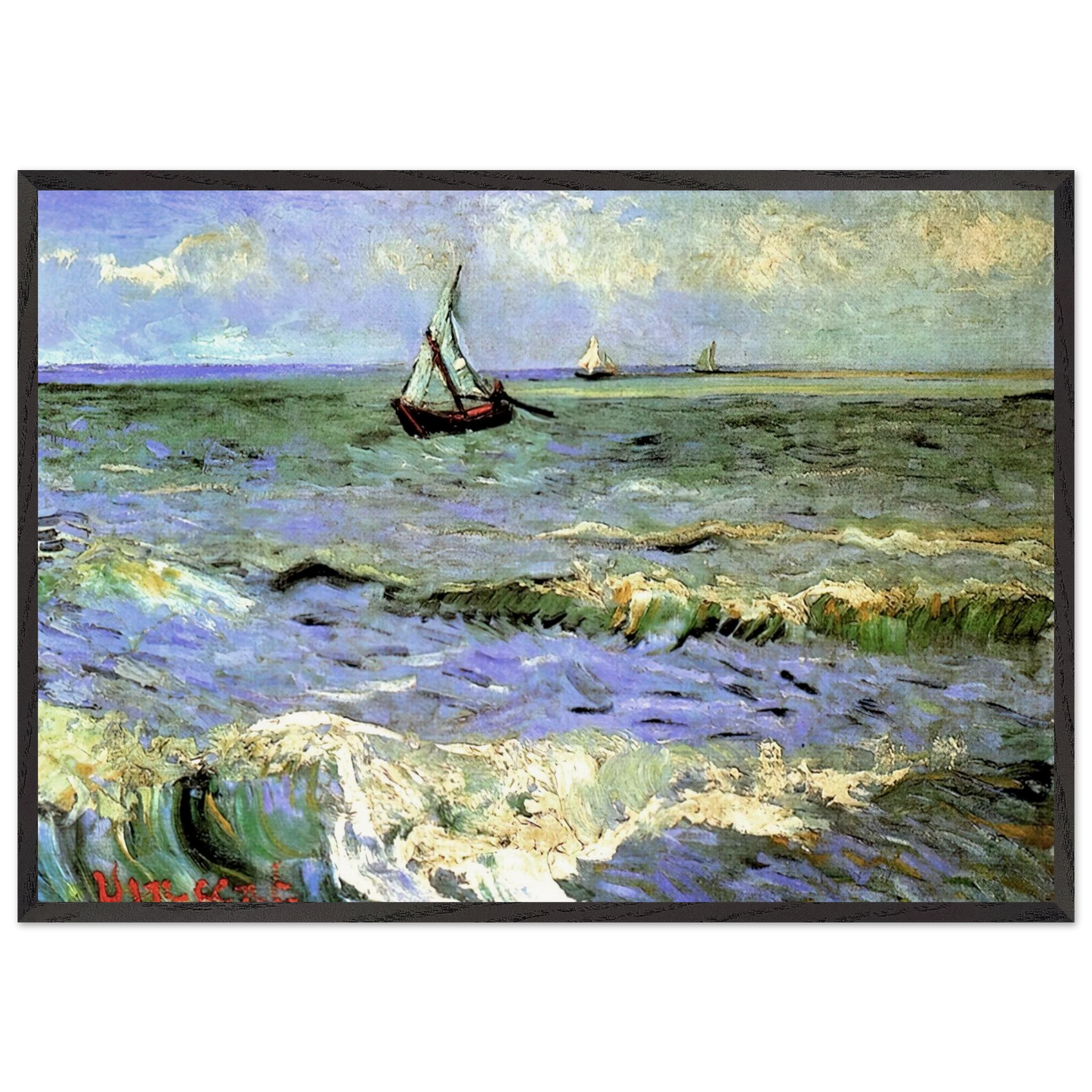 Seascape at Saintes-Maries - Vincent van Gogh Framed Art Print – Black Wooden Frame - Default Title - -Framed Art Print