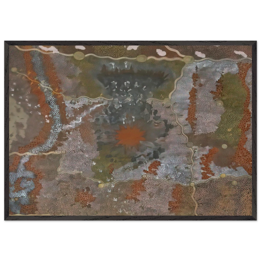 Warlugulong with Tim Leura Tjapaltjarri - 1976 - Clifford Possum Tjapaltjarri Framed Art Print – Black Wooden Frame - Default Title - -Framed Art Print