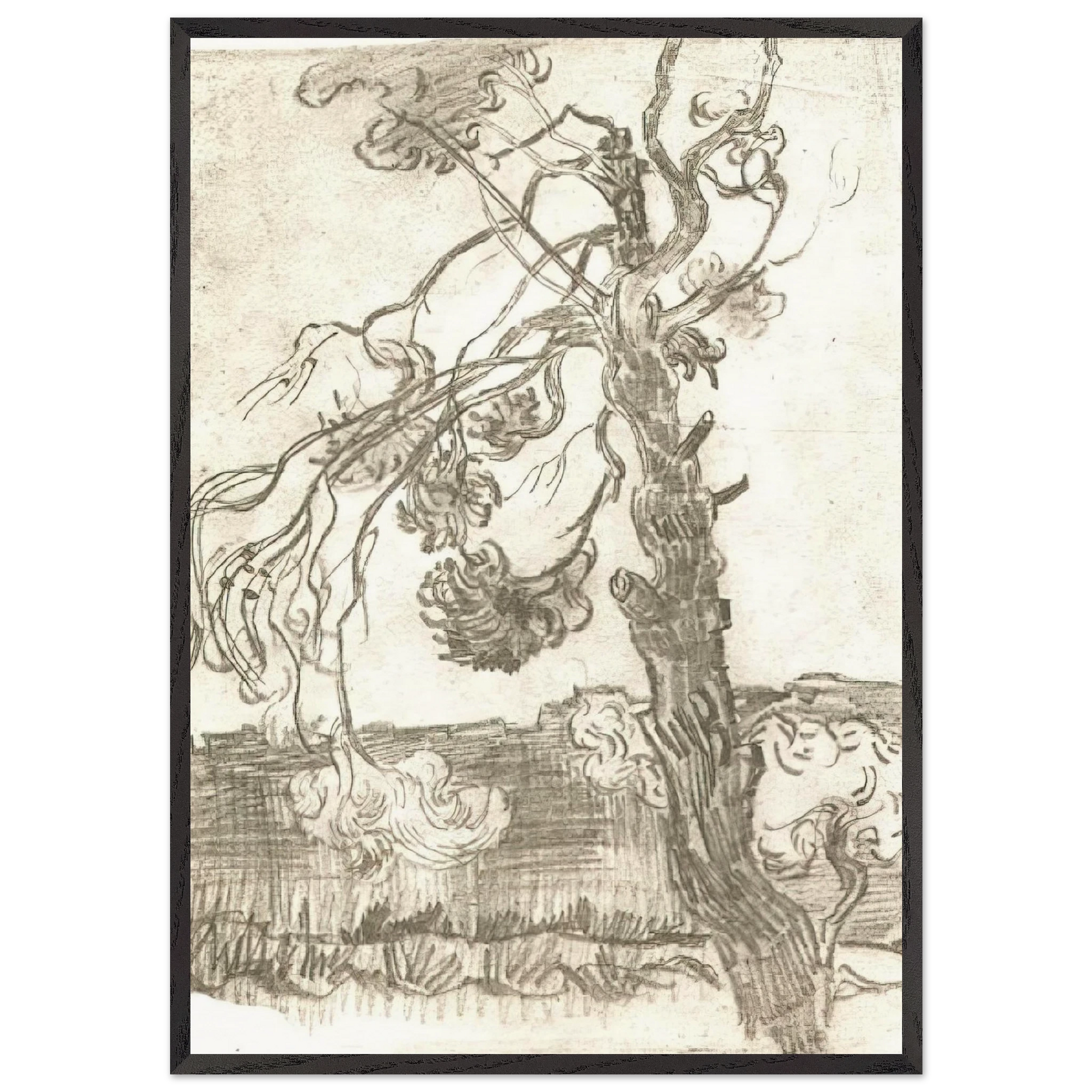 A Weather-Beaten Pine Tree - Vincent van Gogh Framed Art Print – Black Wooden Frame - Default Title - -Framed Art Print